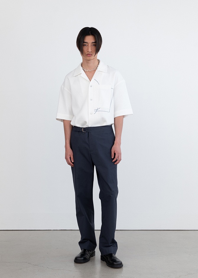 COTTON STRAIGHT TROUSERS [NAVY]