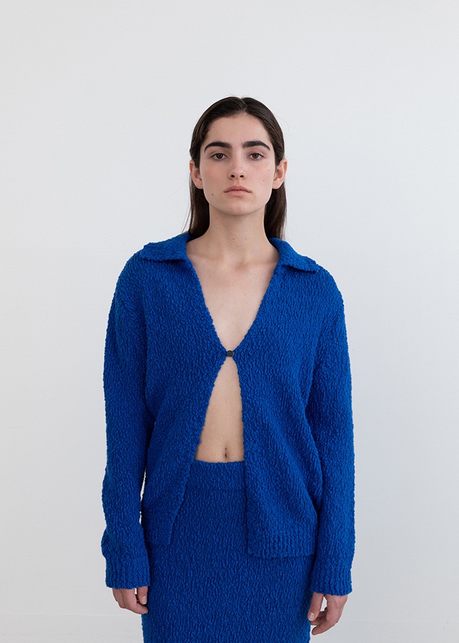 BOUCLE ONE BUTTON JACKET [WHITE, BLUE]