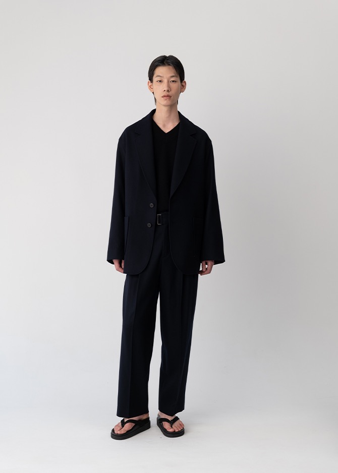 WOOL BELTED TROUSERS [NAVY]